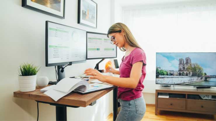 working at a standing desk